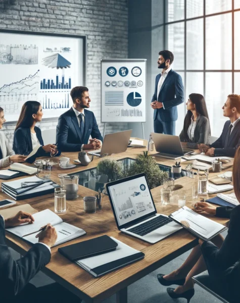 DALL·E 2024-12-04 13.56.49 - A professional corporate setting showcasing a business consulting service. The scene includes a meeting table with laptops, notebooks, and documents, DALL·E 2024-12-04 13.56.49 - A professional corporate setting showcasing a business consulting service. The scene includes a meeting table with laptops, notebooks, and documents,