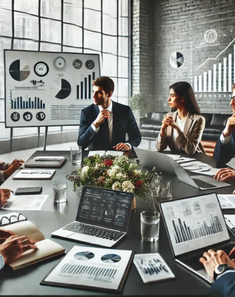 DALL·E 2024-12-04 13.56.50 - A professional corporate setting showcasing a business consulting service. The scene includes a meeting table with laptops, notebooks, and documents, DALL·E 2024-12-04 13.56.50 - A professional corporate setting showcasing a business consulting service. The scene includes a meeting table with laptops, notebooks, and documents,